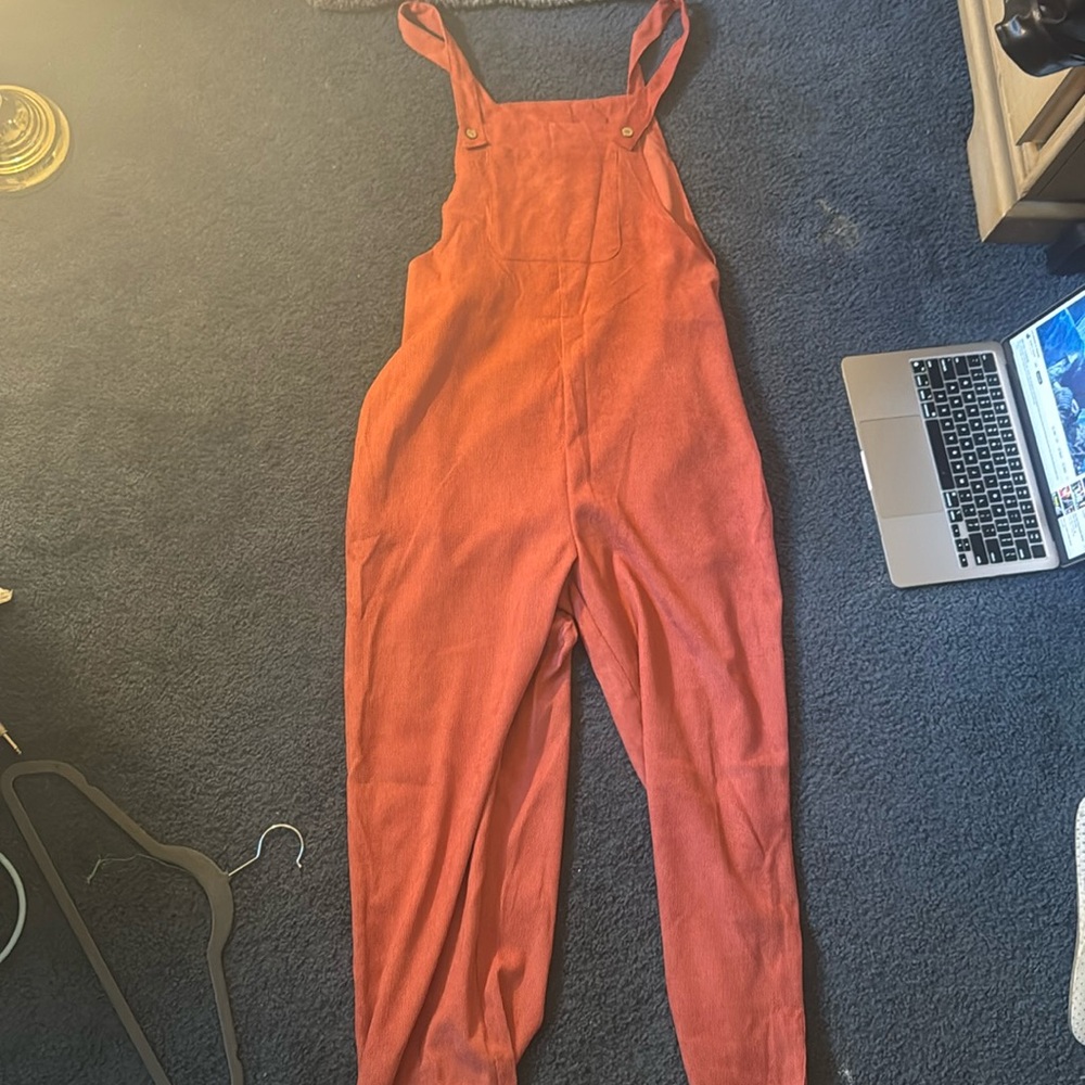 Rose colored overall corduroys women’s wide leg
